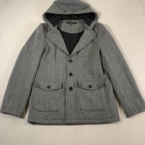 Heritage 1981 Jacket Mens Medium Gray Hooded Blazer Style 30% Wool Front Pockets